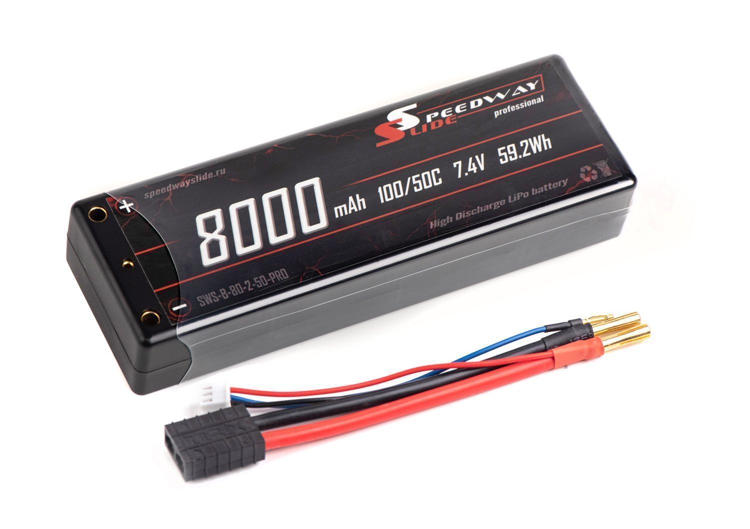 Аккумулятор Speedway Slide PRO Li-Po 8000mAh 2S 7.4V 50C Hardcase TRX - SWS-B-80-2-50-PRO-TRX