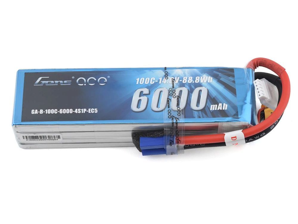 Аккумулятор GensAce 6000mAh 14.8V 100C 4S1P with EC5 - GA-B-100C-6000-4S1P-EC5