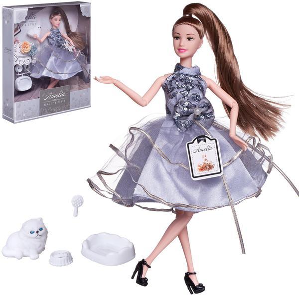 Кукла ABtoys *Amelia. Роскошное серебро* с котенком в платье, 30см - PT-01629