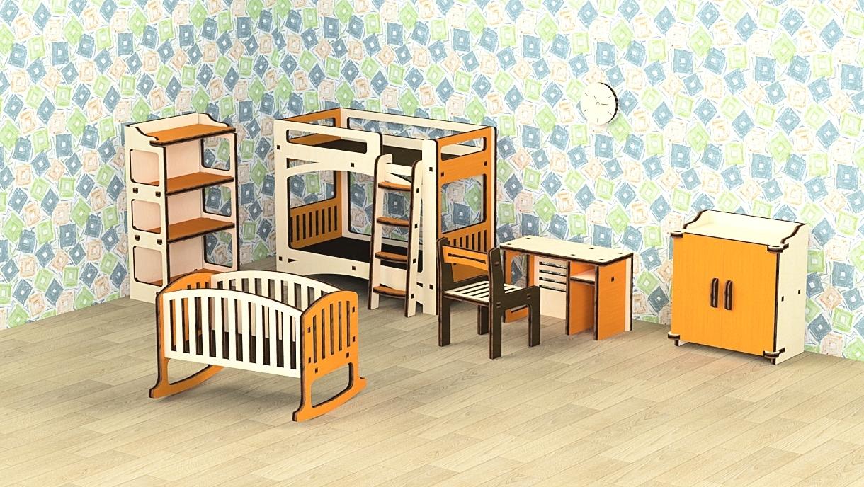 Кукольная мебель деревянная M-WOOD *Детская* 8  предметов - MW-6014