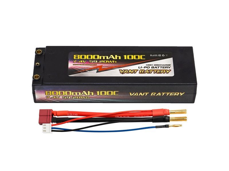 Аккумулятор Li-Po 7.4V 8000mAh 100C bullet hardcase battery and T plugs - VTB-8000-100C-2S
