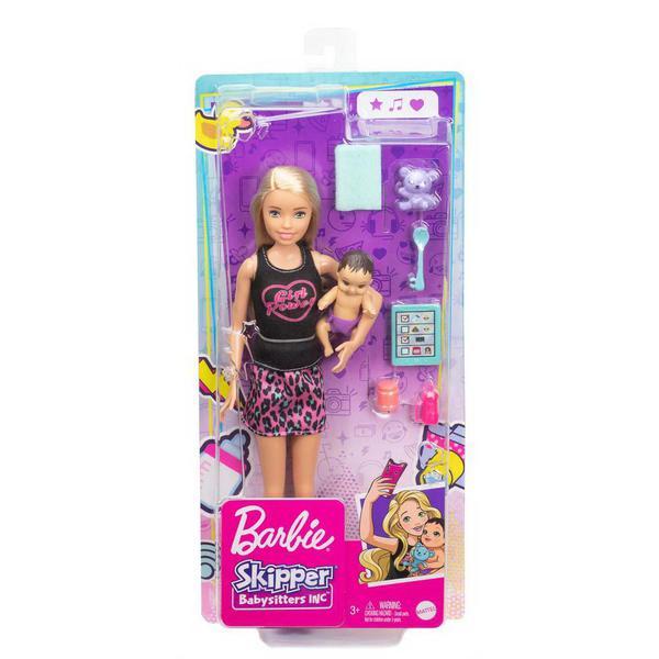 Игровой набор Mattel Barbie Няня Блондинка с малышом и аксессуарами - GRP13
