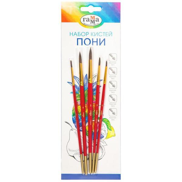Кисти набор 5шт. Гамма Классические, пони, круглые №1,2,3,4,5 - 230818.01.01