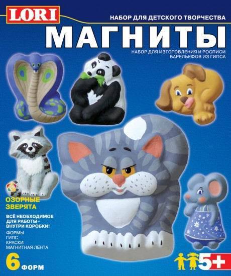 Фигурки на магнитах из гипса (с краской) Озорные зверята - М-014