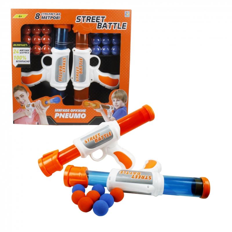 Игрушечное оружие Street Battle с мягкими шариками, 2 пистолета, 24 шарика - Т13651