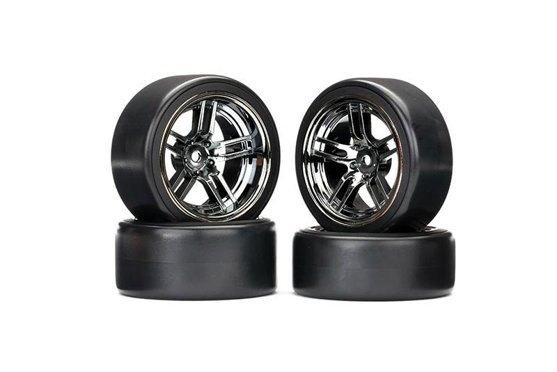 Колеса для дрифта в сборе Split-spoke black chrome wheels + 1.9* Drift tires (передние и задние) - TRA8378