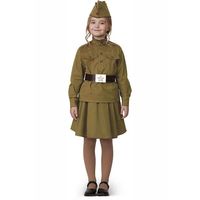 Костюм Батик Солдатка : гимнастерка, юбка, пилотка, ремень, размер 110-56 - 2131 к-21-28-110