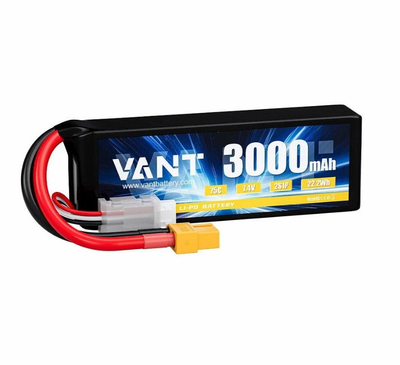 Аккумулятор Li-Po Vant - 7.4В 3000мАч 75C (2S, мягкий корпус, разъём XT60) - VTB-2S-3000-75C