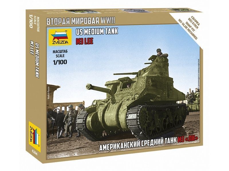 Сборная модель Zvezda Американский средний танк *Ли* М3, масштаб 1:100 - ZV-6264