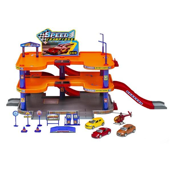 Игровой набор Welly Гараж c 3 машинами и вертолетом - 96050